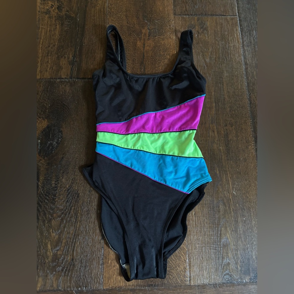 Vintage Colorblock Neon One Piece Swimsuit 80s/90s Small